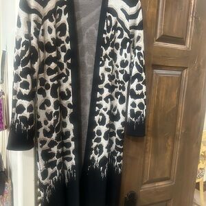Chico's Black and Cream Animal Print Cardigan